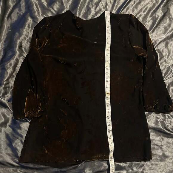 Vintage Carol Rose Brown and Black Velvet V-Neck Tunic Blouse - Picture 7 of 7